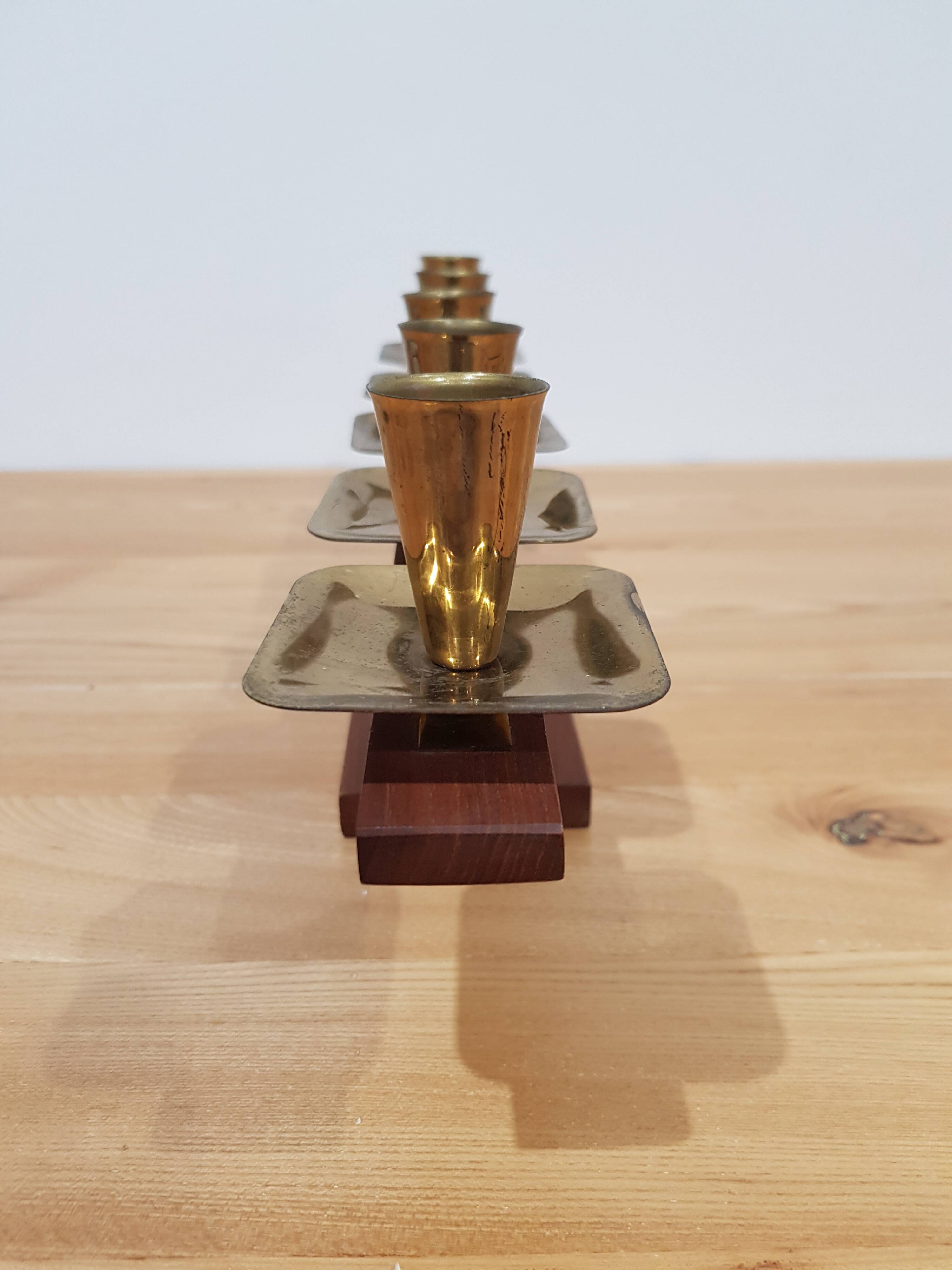 Vintage candle holder Echt Teakholz / teak and brass, 1960s.