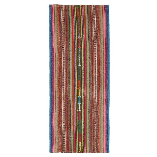 Vintage Turkish Hand-Knotted Wool Cotton Beige Kilim Runner Rug 76x198