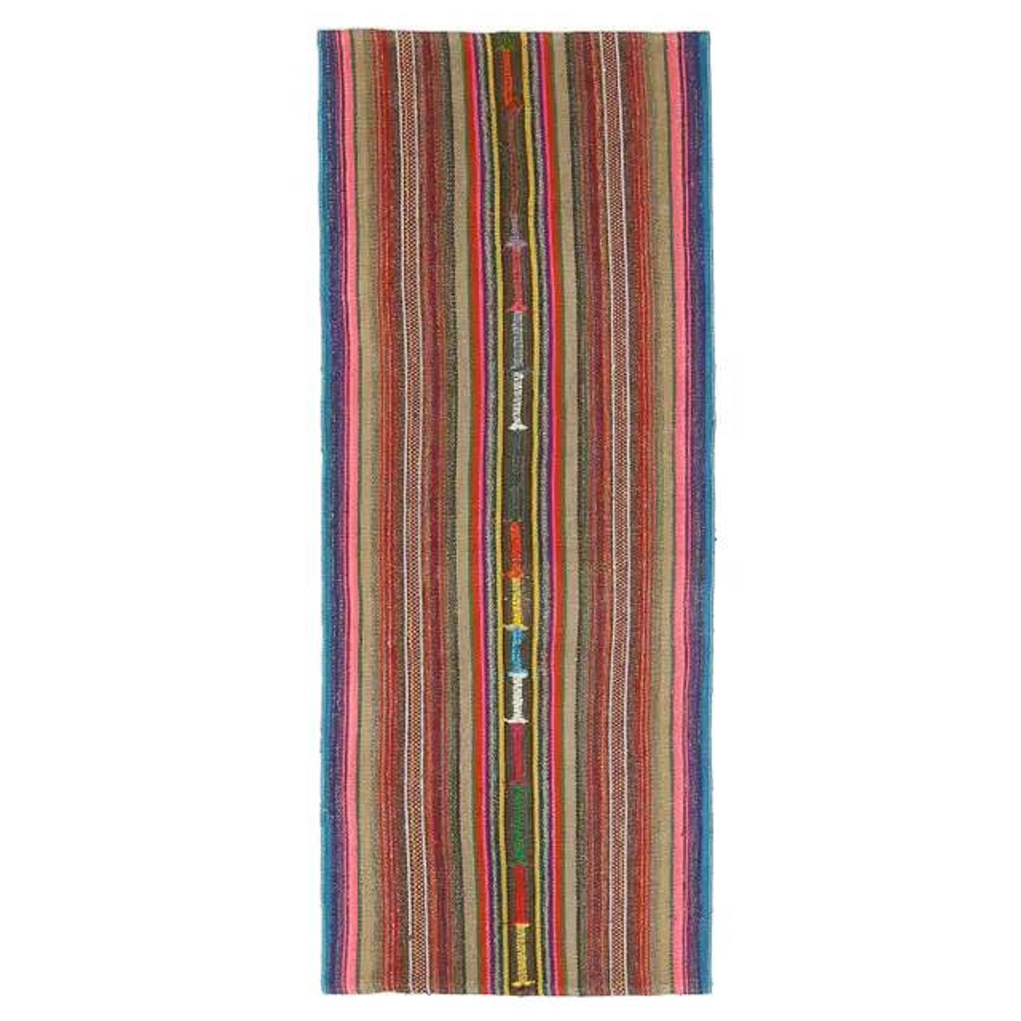 Vintage Turkish Hand-Knotted Wool Cotton Beige Kilim Runner Rug 76x198
