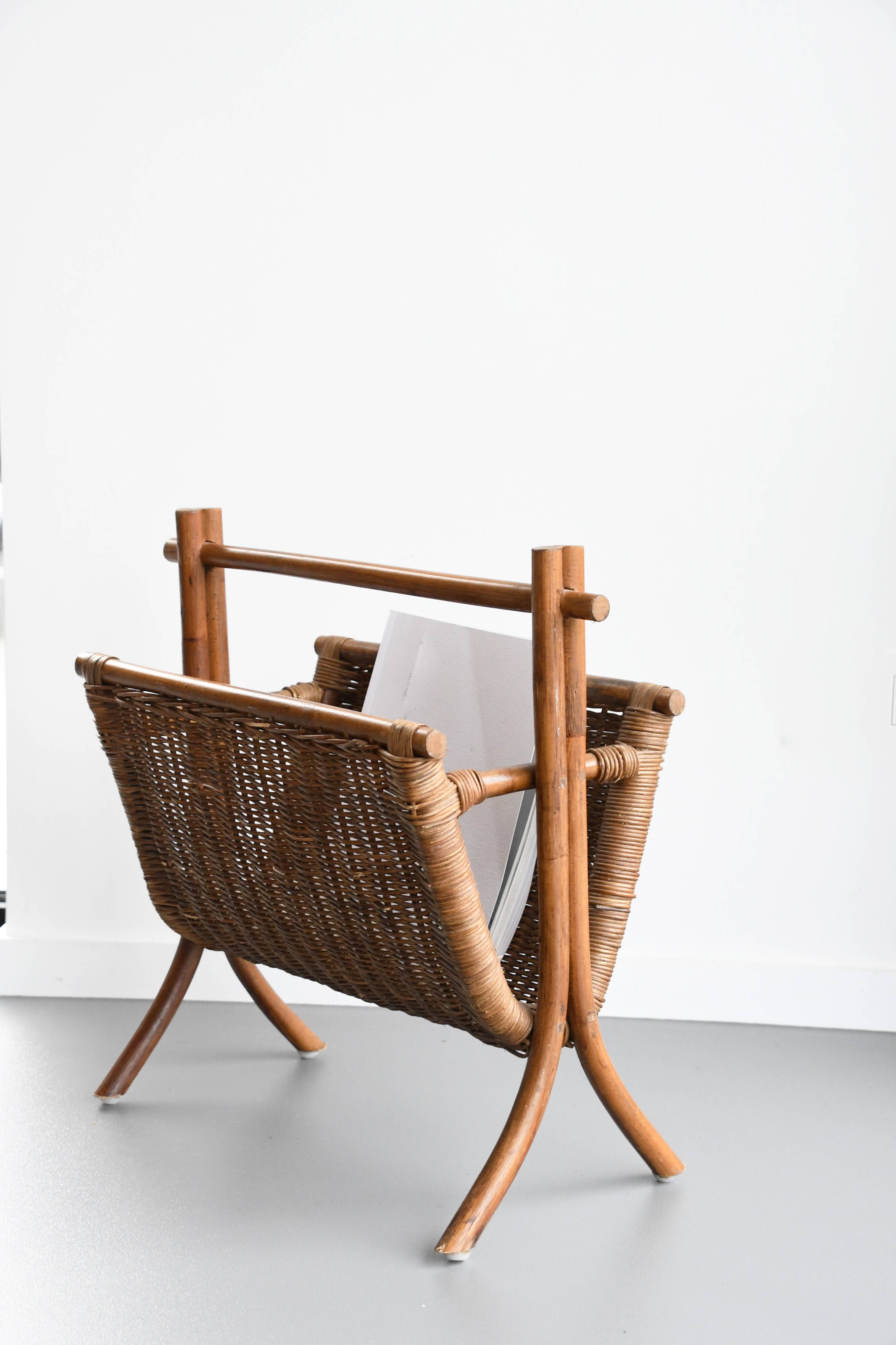 Vintage wicker and rattan magazine rack