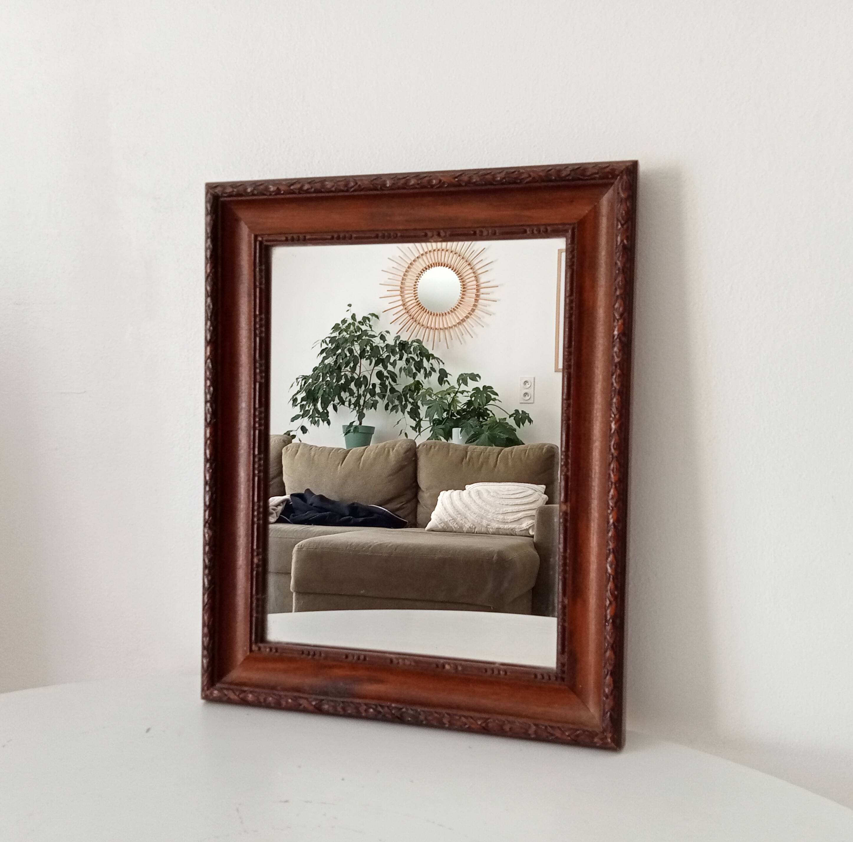 Antique carved wooden mirror from the 1940s/50s.