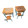 2 Desks in wood and painted metal with their corresponding chairs
