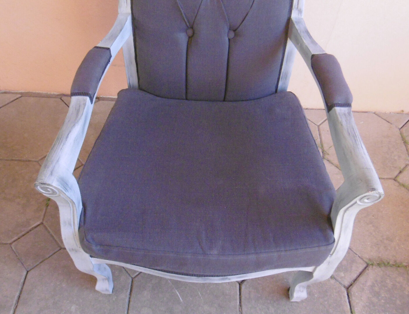 GREY PATINATED VOLTAIRE ARMCHAIR AND ANTHRACITE FABRIC
