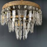 Plafonnier à 3 rangées de cristal, 1950