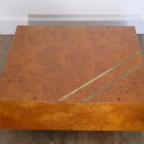 Vintage coffee table in elm magnifying glass 1970