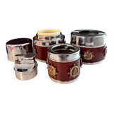 Vintage table set: lighter + marine-themed pots – retro style