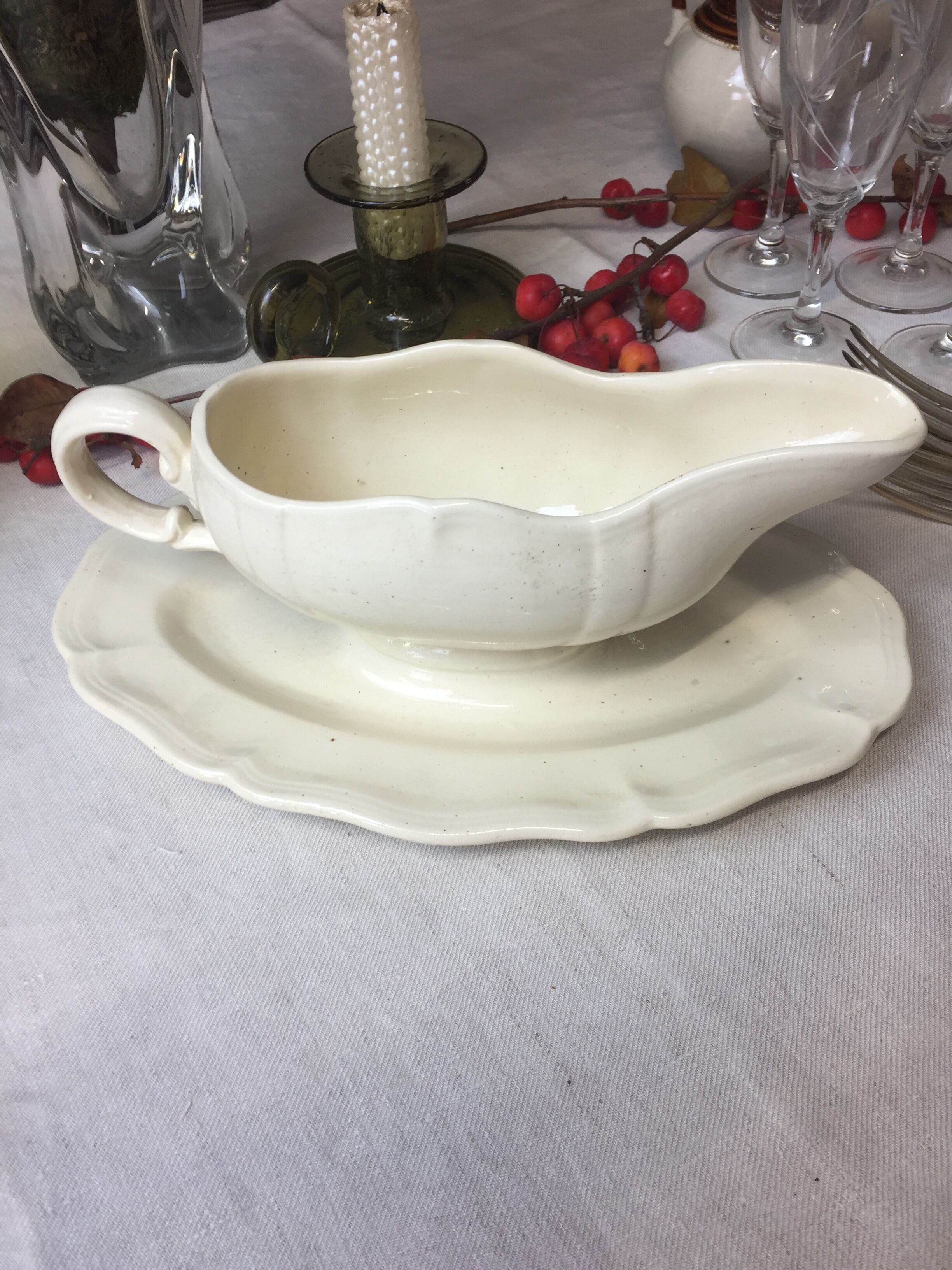 Old sauce boat Ivory made in France Digoin Sarreguemines