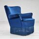 1960s, Danish lounge chair, blue furniture velour, beech wood legs.