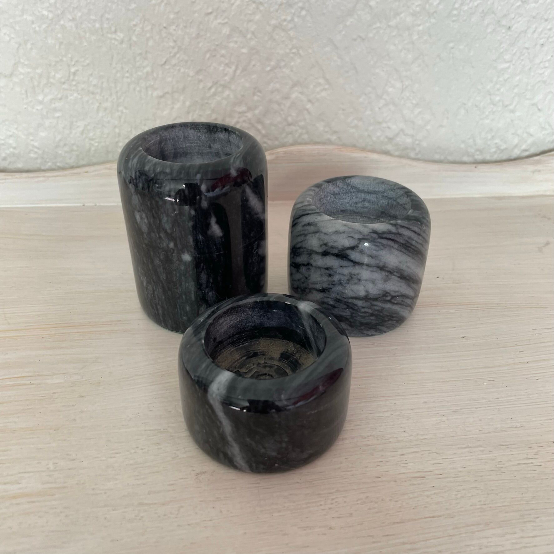 Set of 3 marble candle holders, 1980