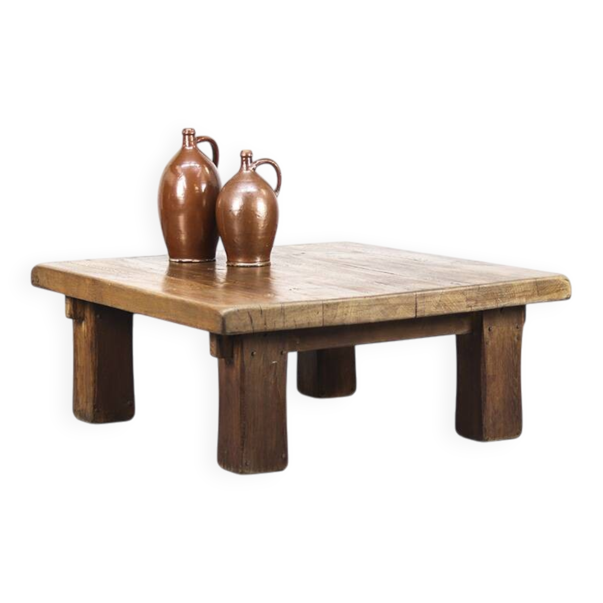 Large Rustic Vintage Brutalist Coffee Table in Oak