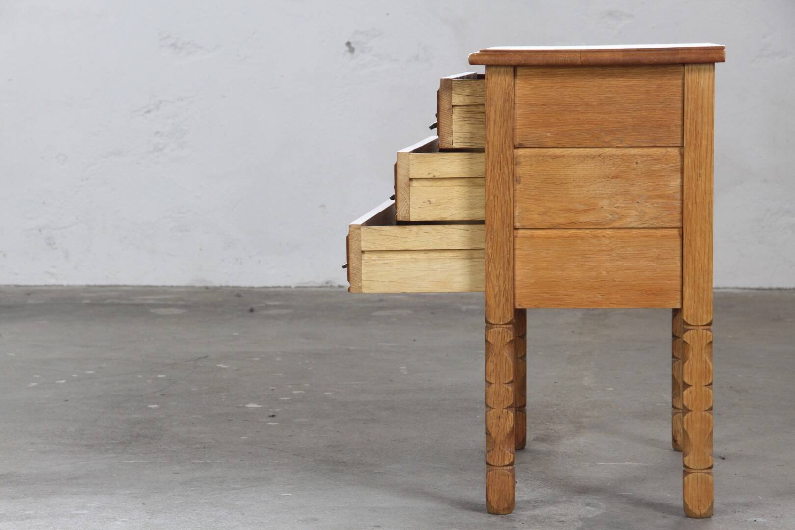 Vintage 1960s Danish three-drawer Oak Side Table, Henning Kjærnulf style