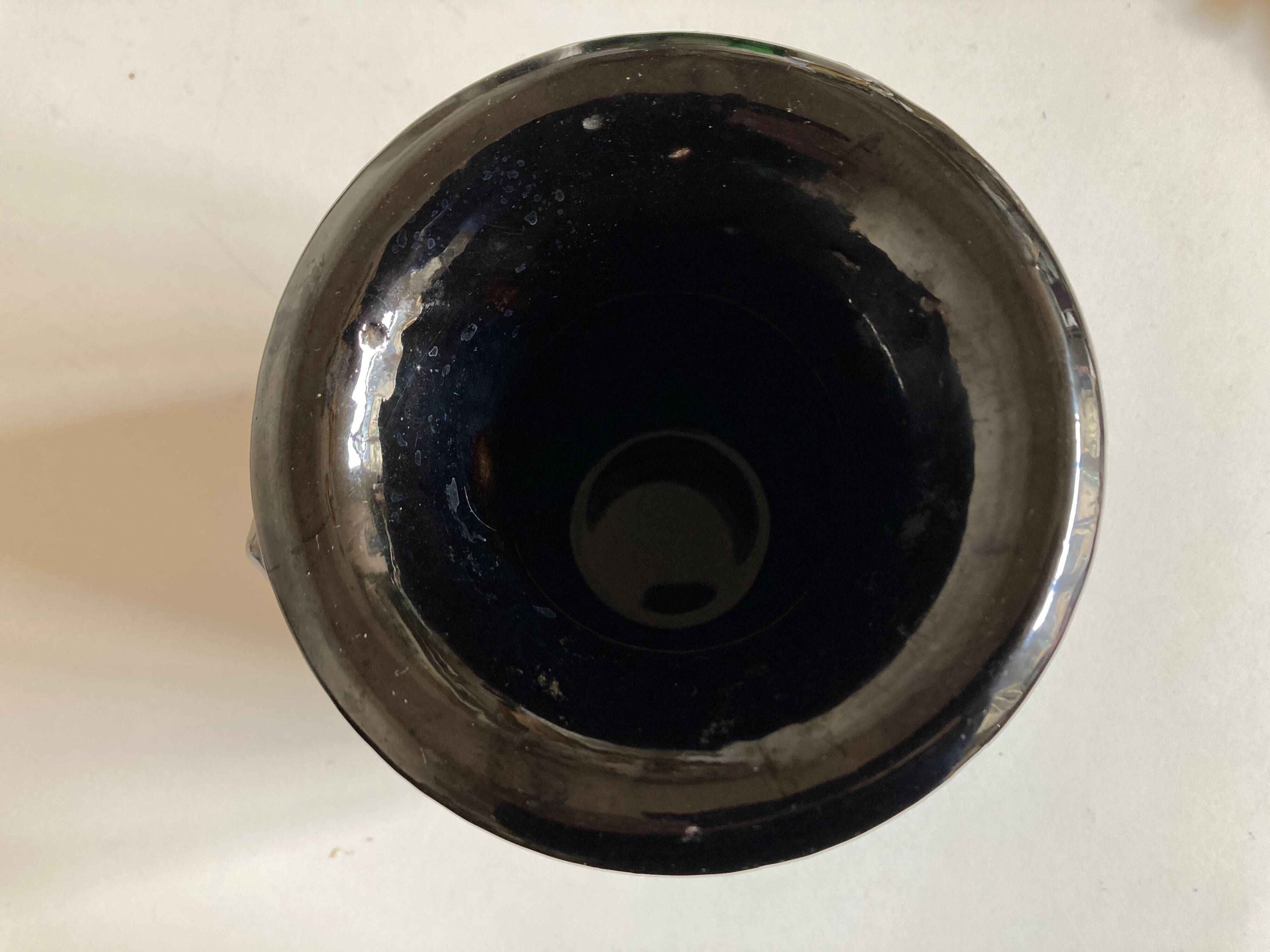 Neo-classical urn vase in black Biot glazed earth 1960