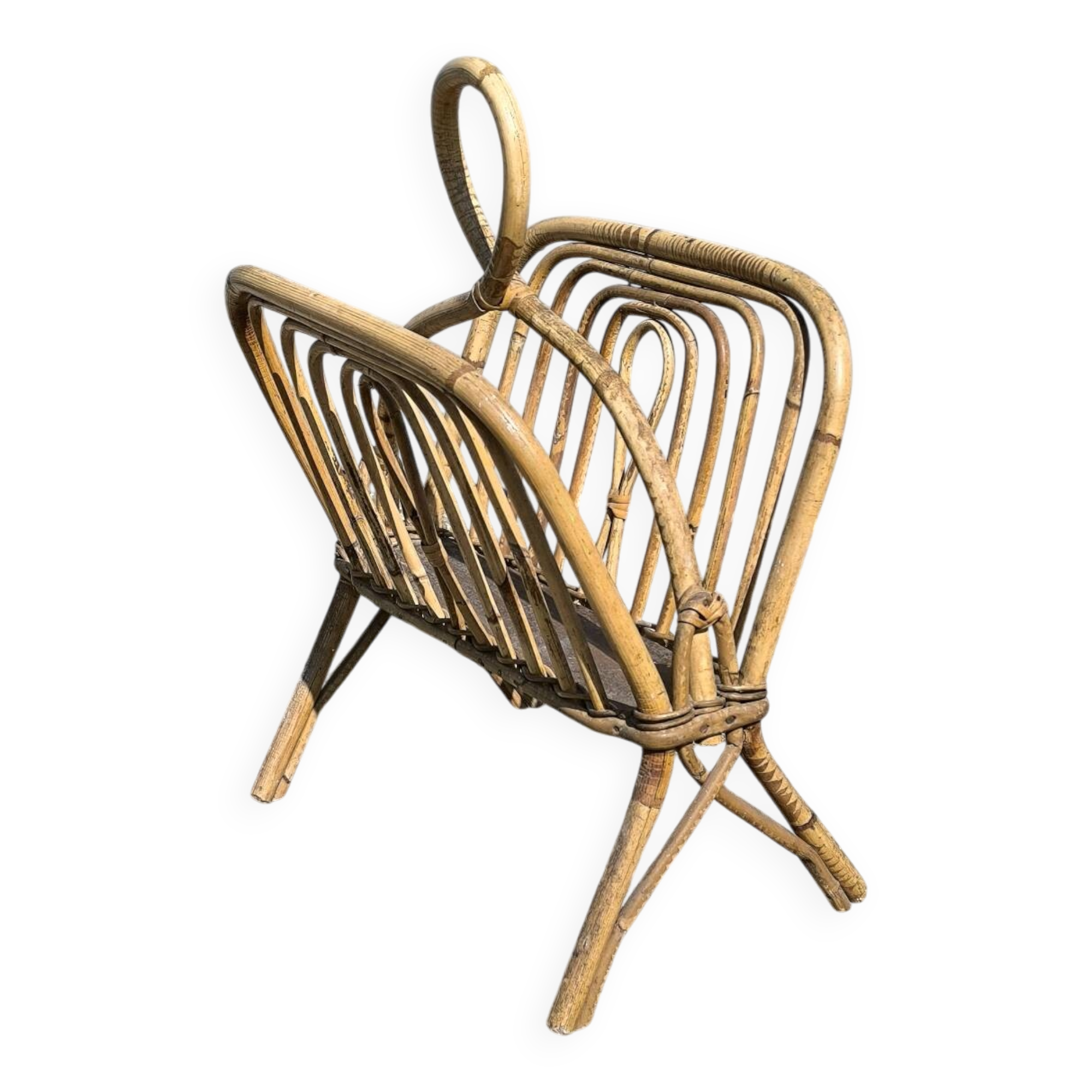 Vintage wicker and rattan magazine rack