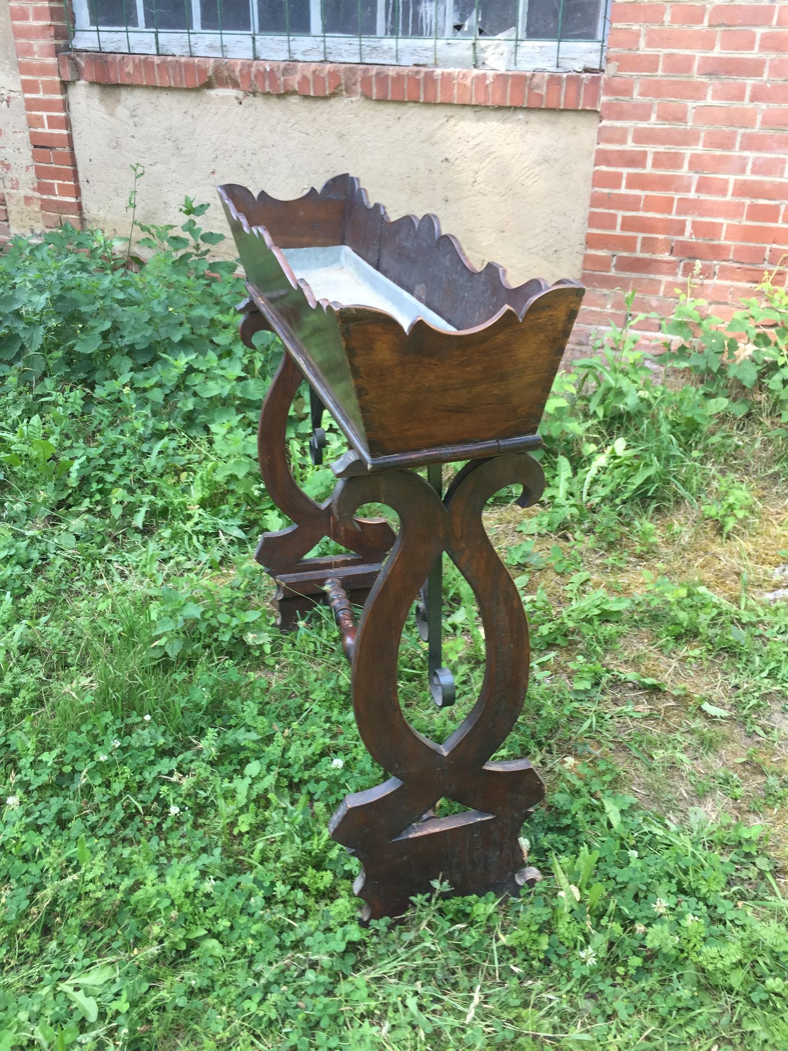 Jardinière bois fer forgé et zinc