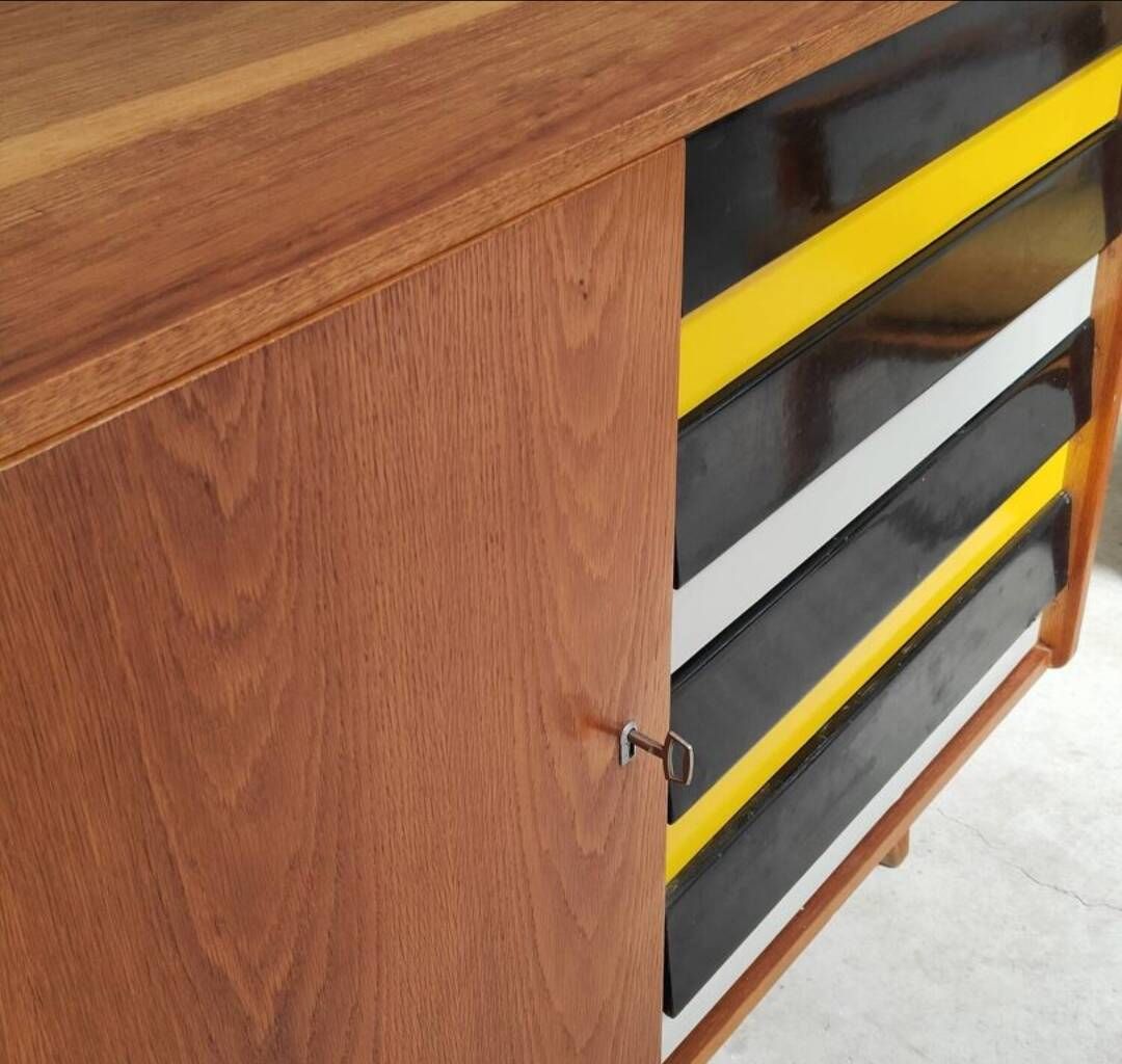 Set of 2 furniture pieces: Large sideboard Libena and Buffet U458 Jiroutek in yellow.