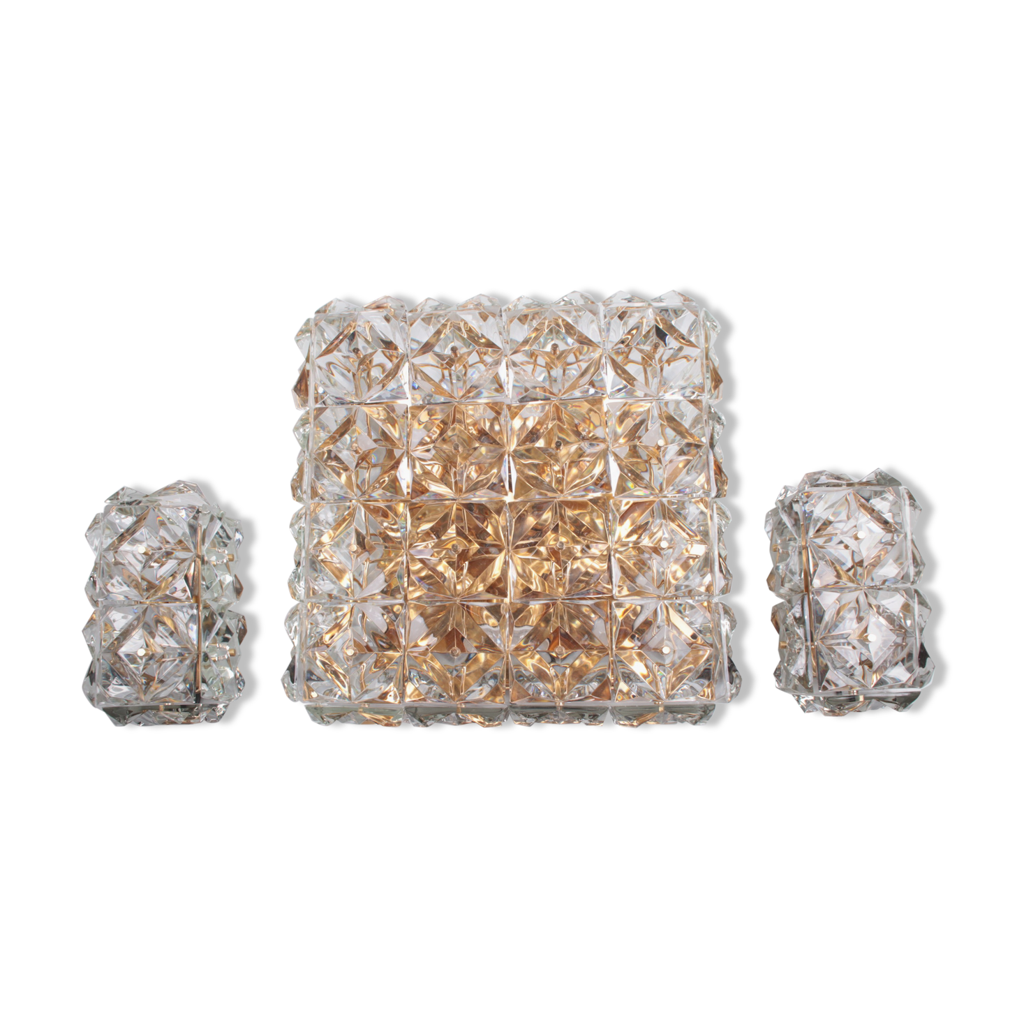 Large gold-plated & crystal glass flush mount light from kinkeldey, 1970s