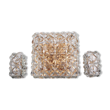 Large gold-plated & crystal glass flush mount light from kinkeldey, 1970s