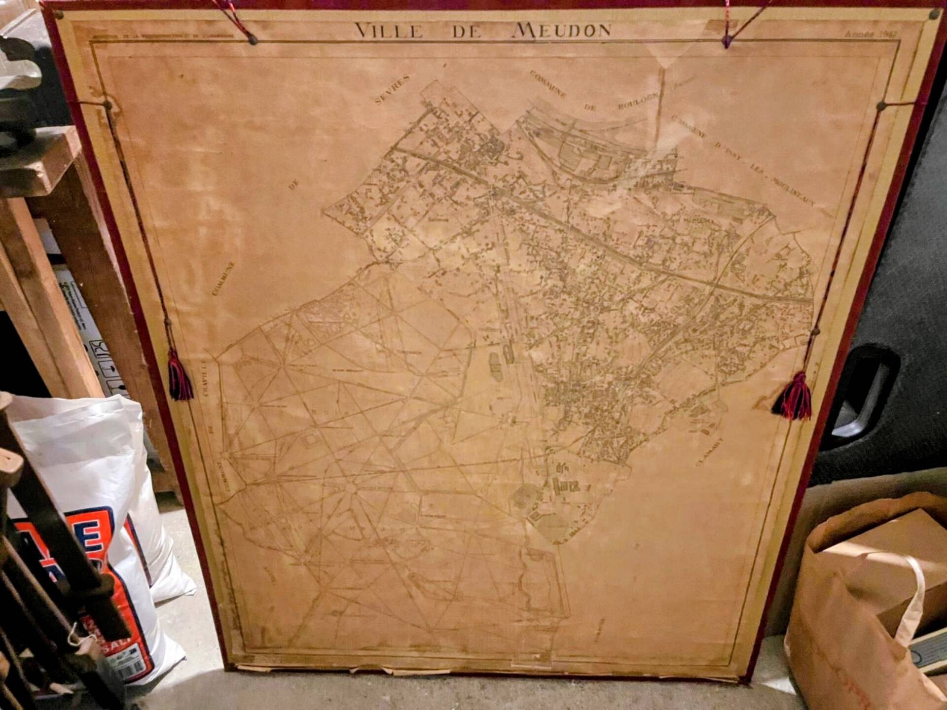 Historical map of the town of Meudon 1947 Ministry of Reconstruction