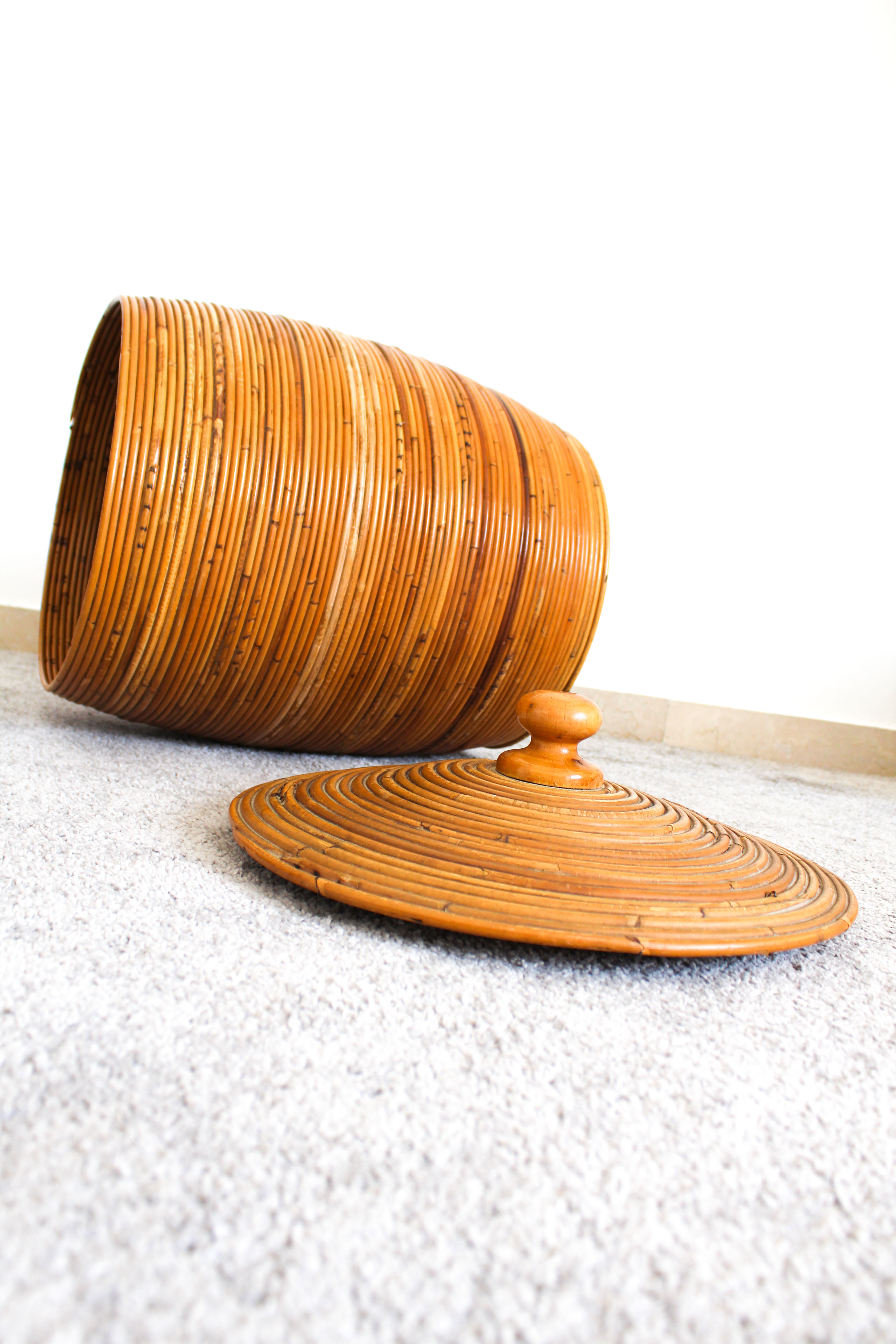 Cylindrical wicker basket, Italy 70's