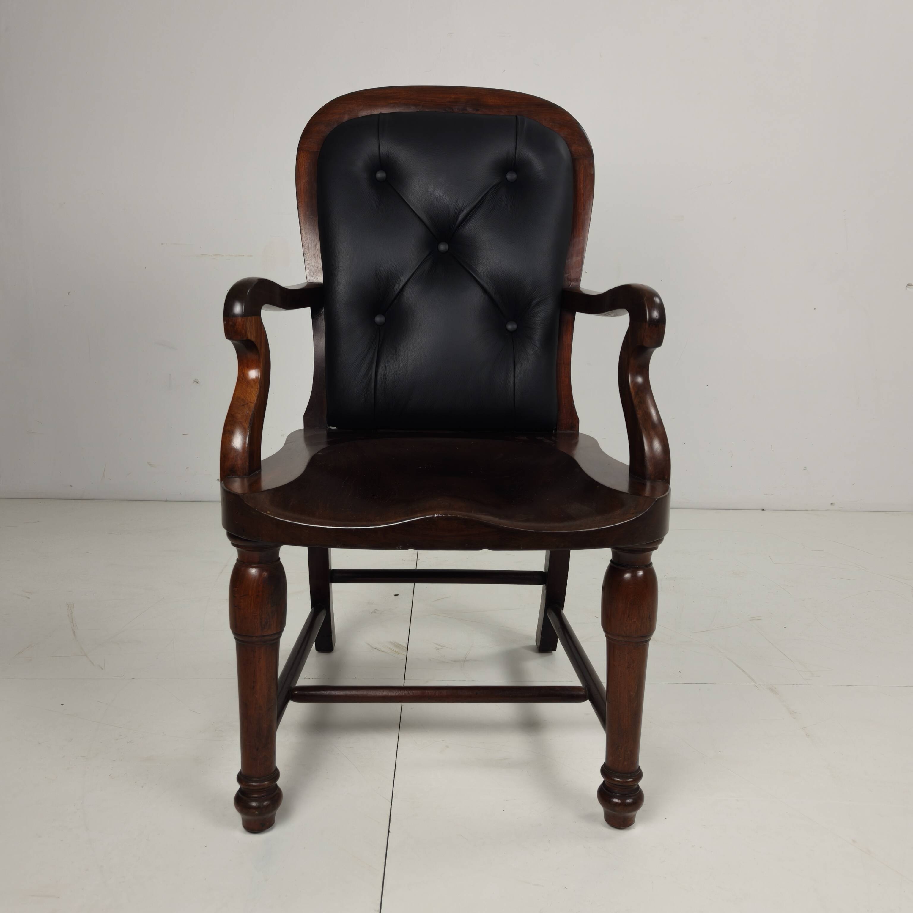 Victorian English Walnut & Leather Library Desk Chair