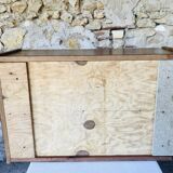Vintage wall shelf with plexiglass sliding doors