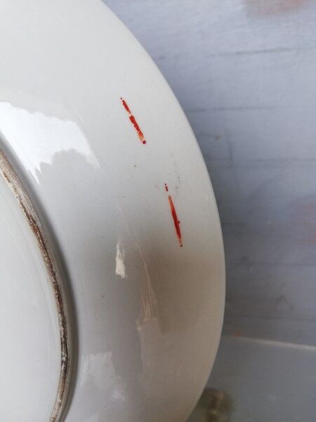 Plate china porcelainE enamelled family pink Lotus + Brand