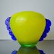 Vase Orecchio en verre de Murano, verre souflé jaune et bleu, Italie, 1970