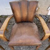 5 bridge armchairs in art deco leather
