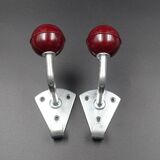 Two hooks in red bakelite and metal - around 1950