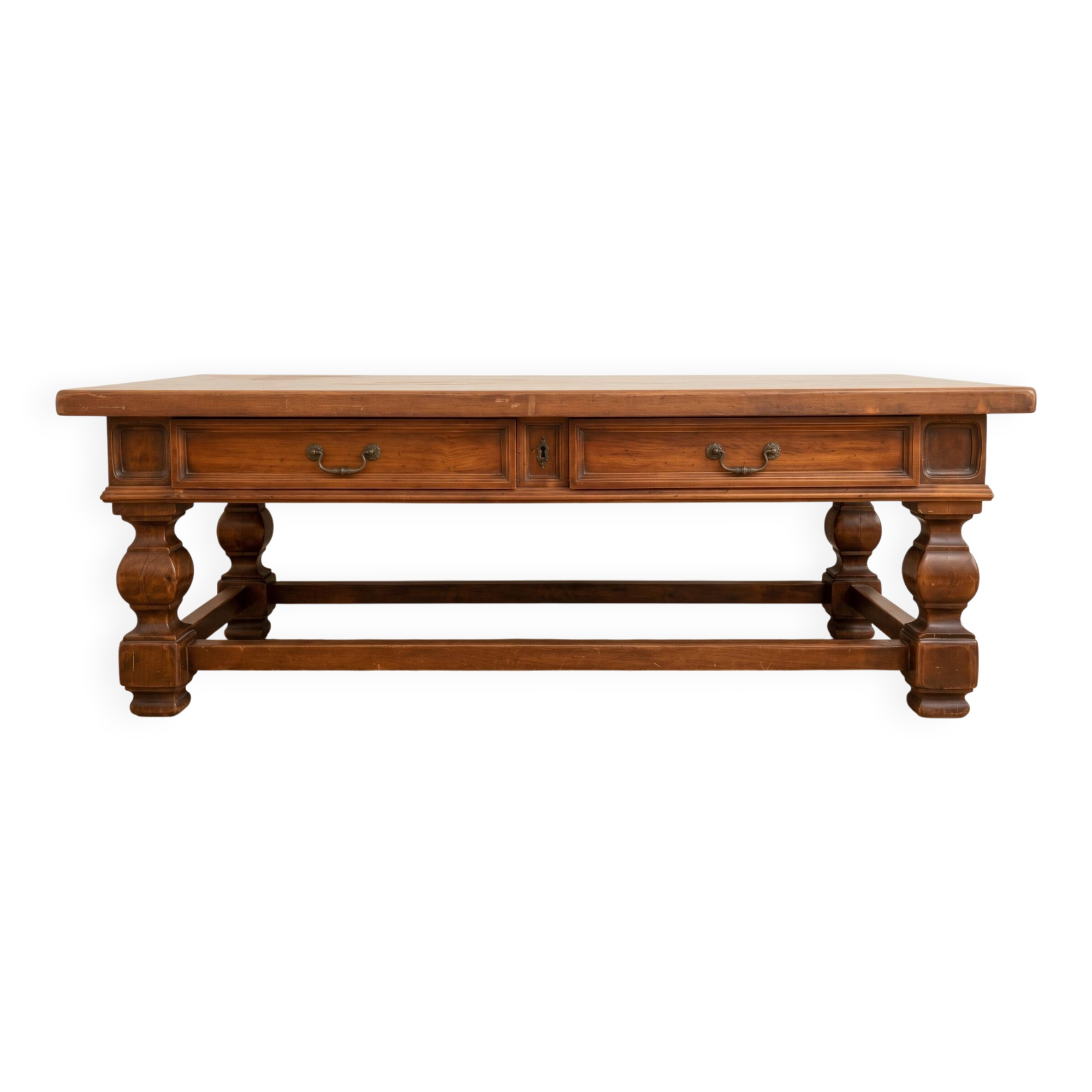 Antique solid wood coffee table with drawers.
