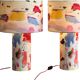Paire de lampes tissu Pierre Frey, bleu clair et câble rouge