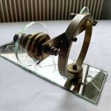 Pair of Italian art deco wall lights in mirror and brass, vintage, 1930s