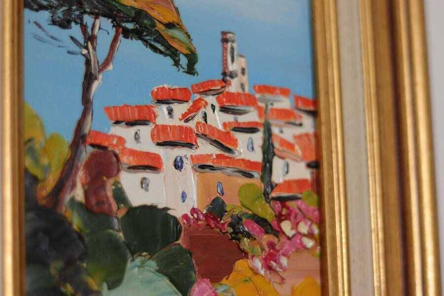 Original French oil on canvas – “Saint‑Paul‑de‑Vence” by Guinet C – vintage & framed – 28 × 23 cm