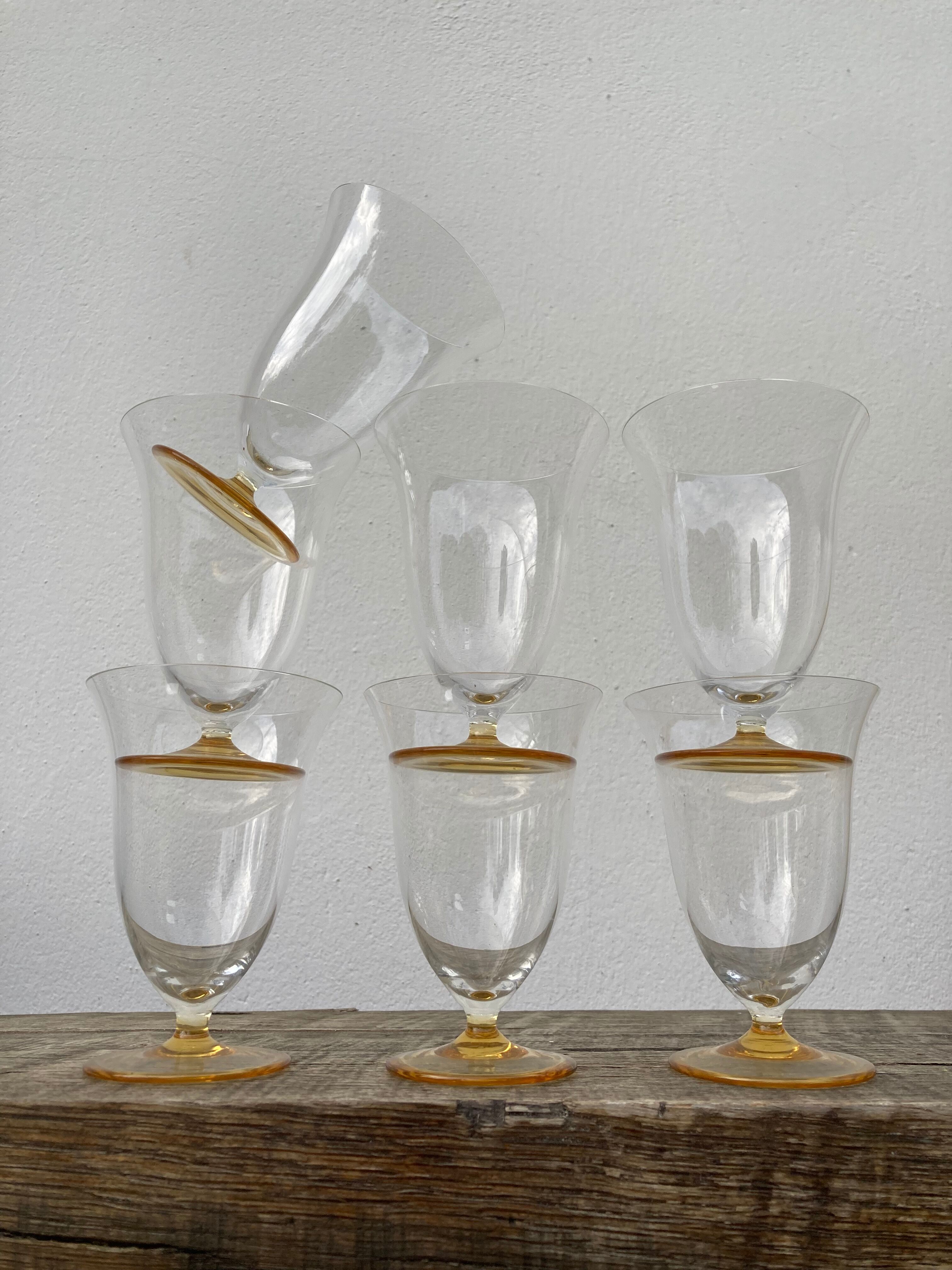 7 glasses with crystal stemmed yellow feet / cups