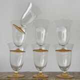 7 glasses with crystal stemmed yellow feet / cups