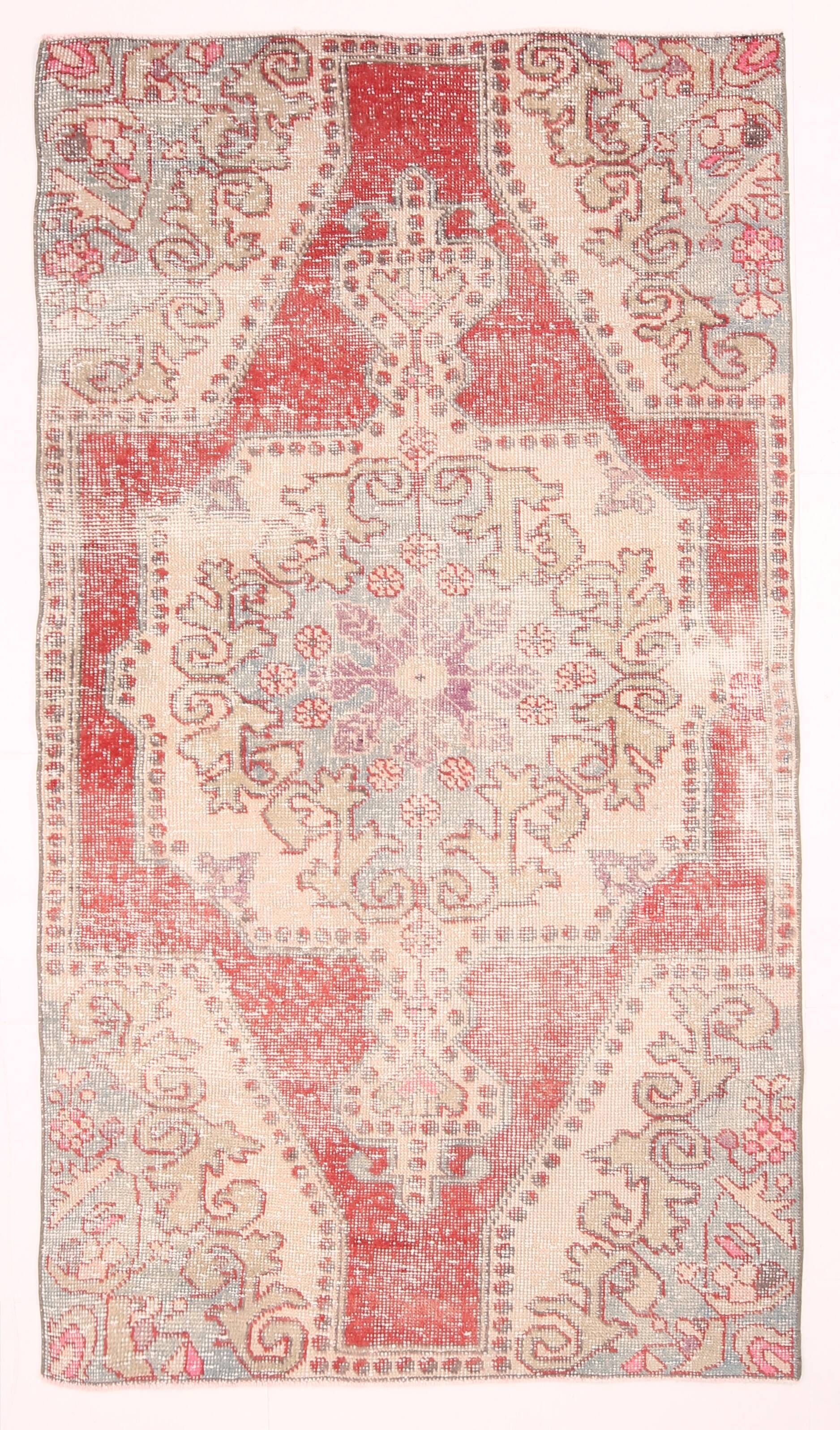 Red and beige wool turkish rug 198x112cm