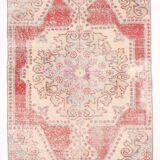Red and beige wool turkish rug 198x112cm