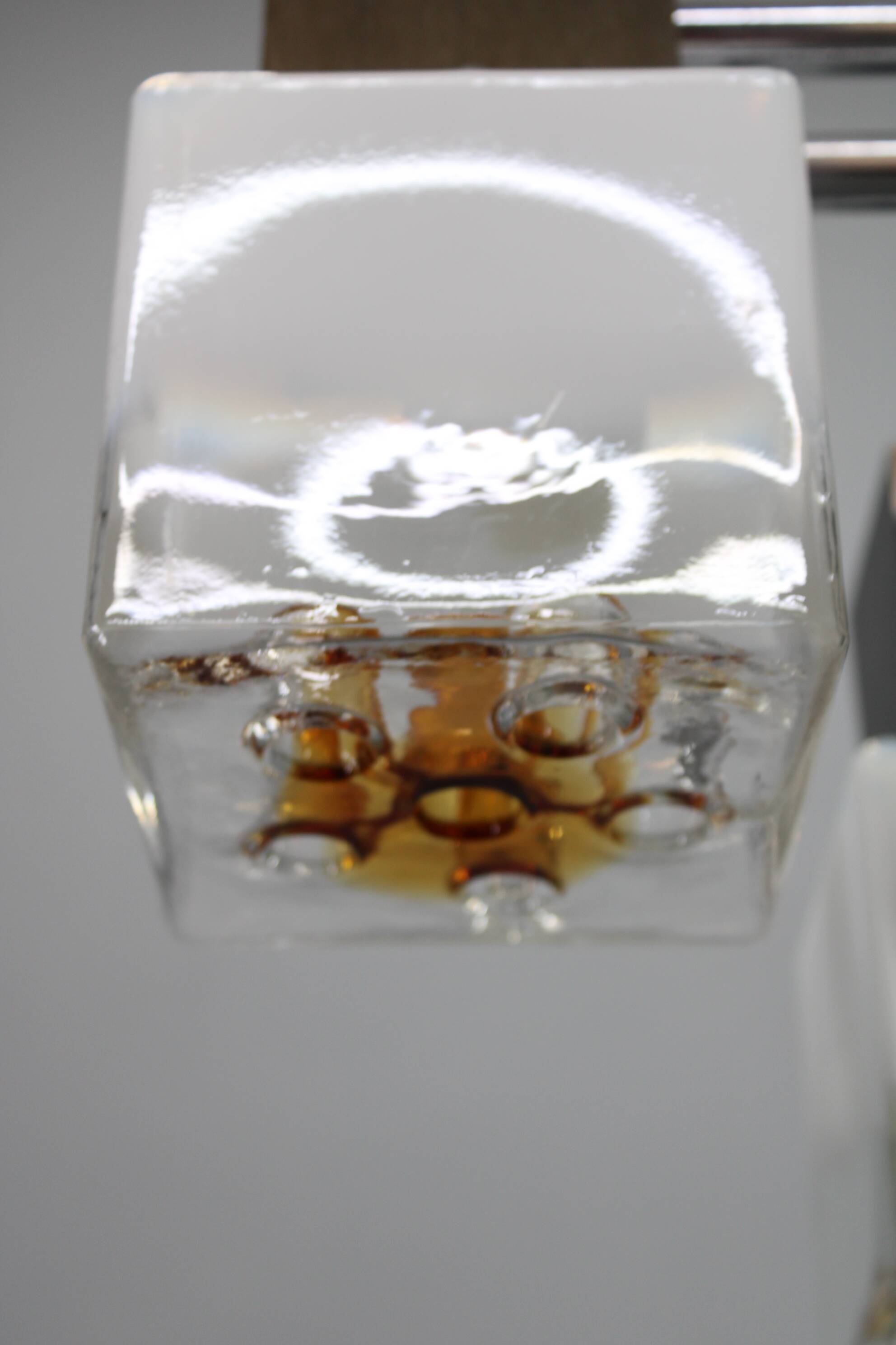 1970s Italian chandelier with Murano glass shades and anodized metal frame