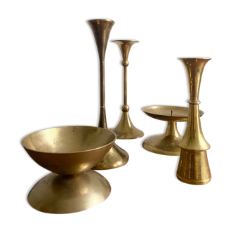 5 brass candle holders