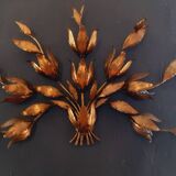 Monumental Vintage Wall Lamp with Golden Leaf Decor by Hans Kögl, 1960s
