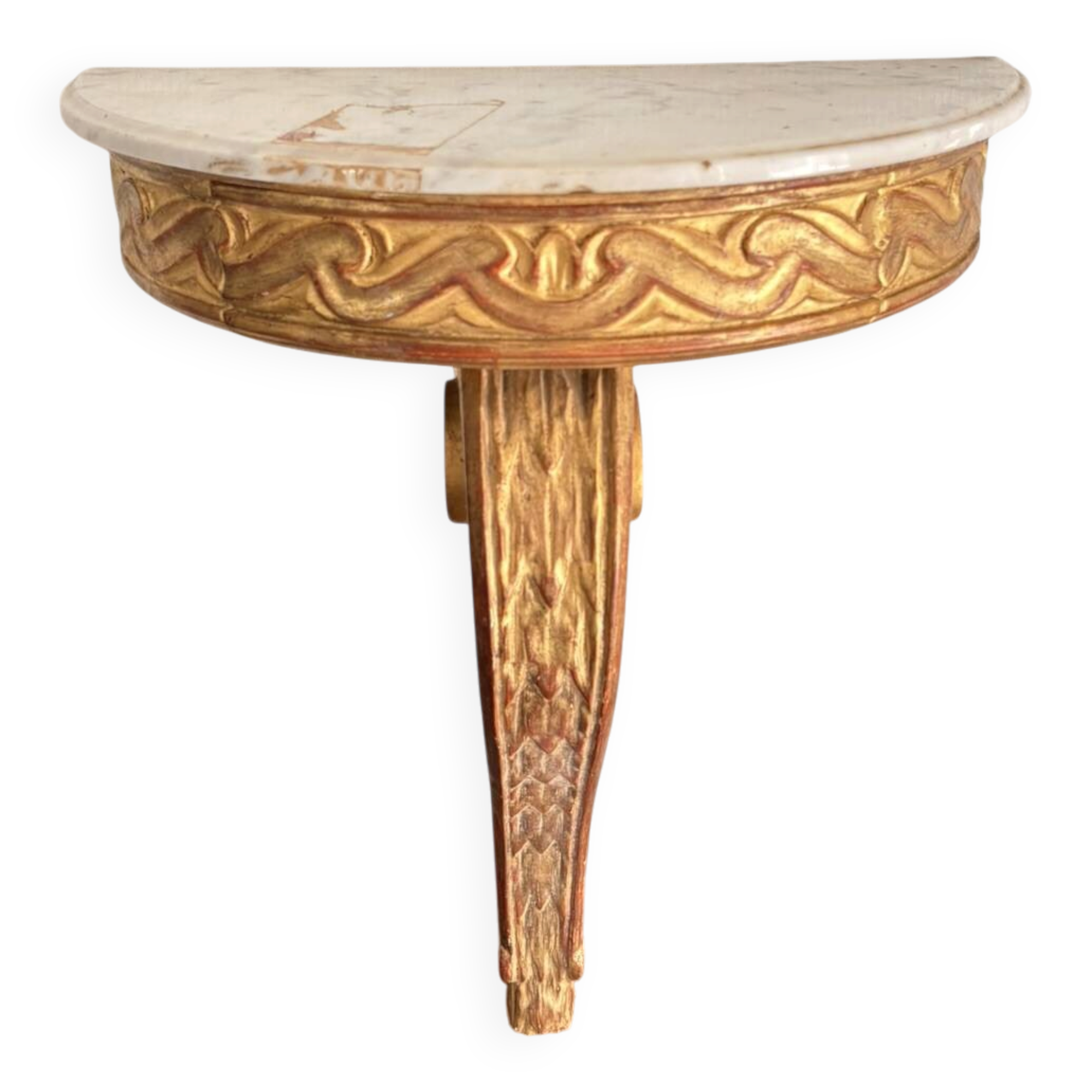 Console Demi Lune Gold Wood White Carrara Marble Louis XVI Classic Style