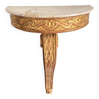 Console Demi Lune Gold Wood White Carrara Marble Louis XVI Classic Style