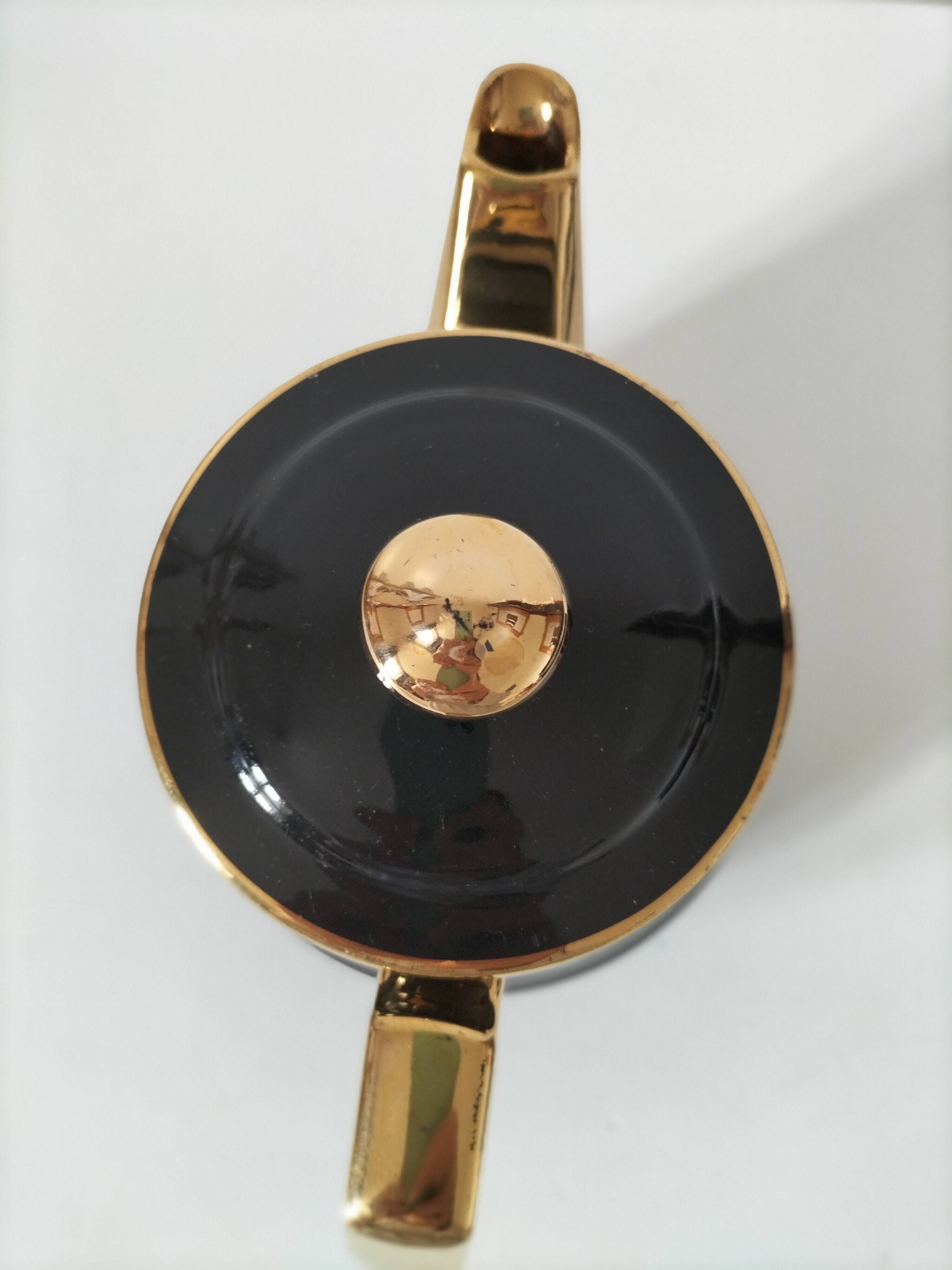 Vintage black and gold teapot RIO – Art Deco style