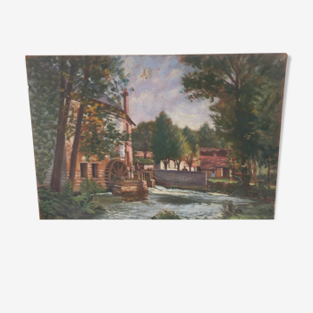 Peinture sur carton de Gustave Mouty (1870-1956) - Moulin de Giverny