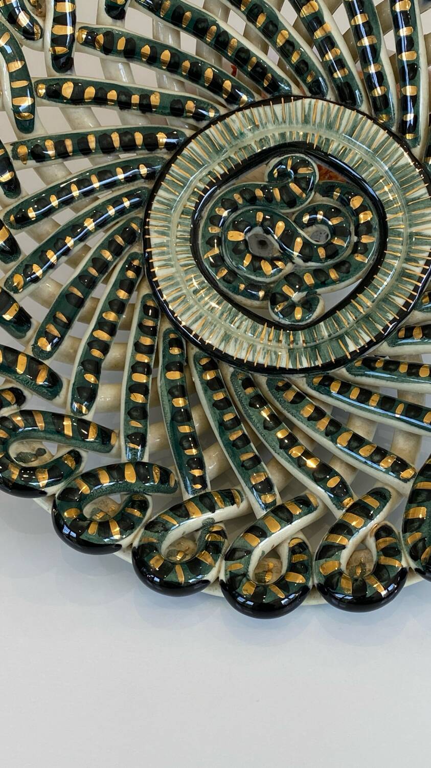 Large woven and twisted ceramic basket, Fase, Vallauris