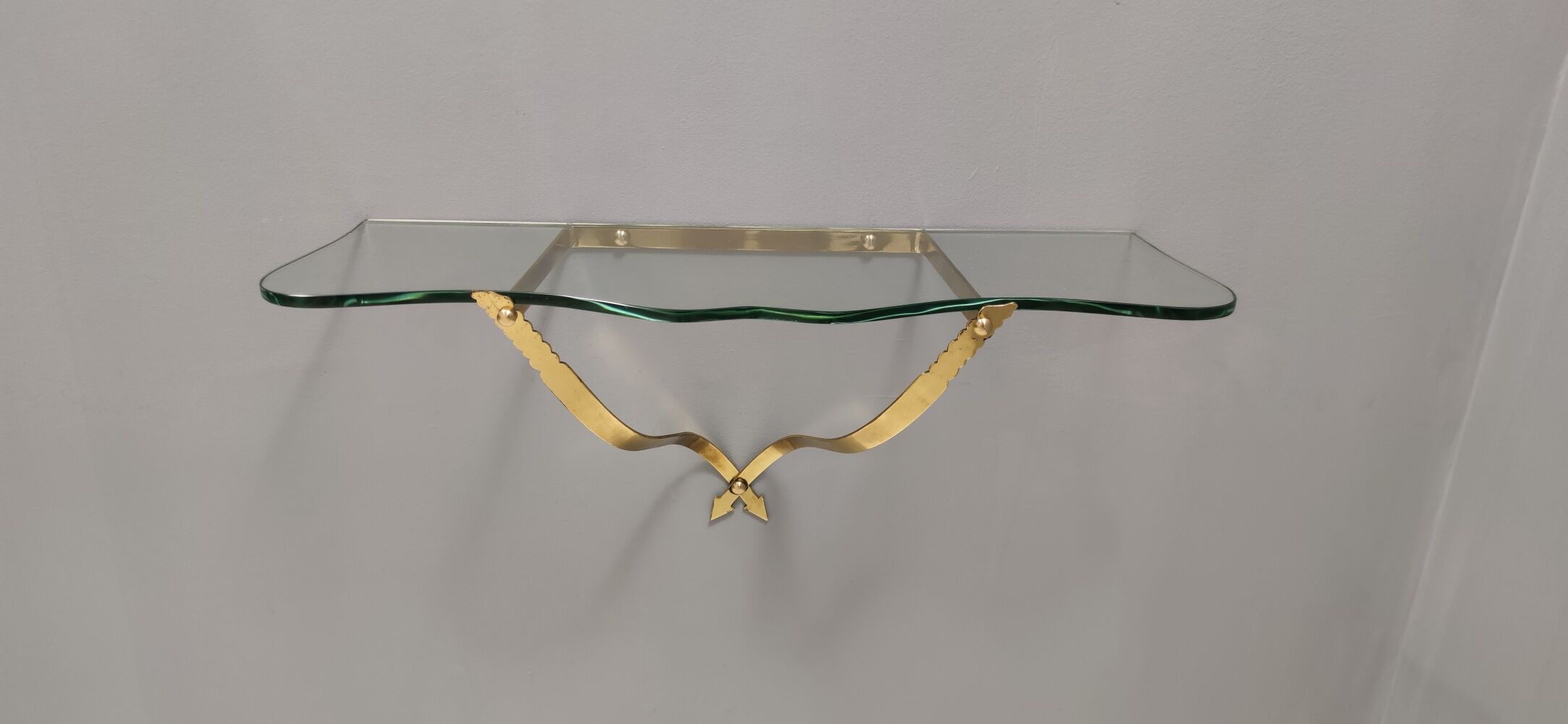 Vintage Crystal and Brass Wall-Mounted Console Table by Cristal Art, Turin Italy