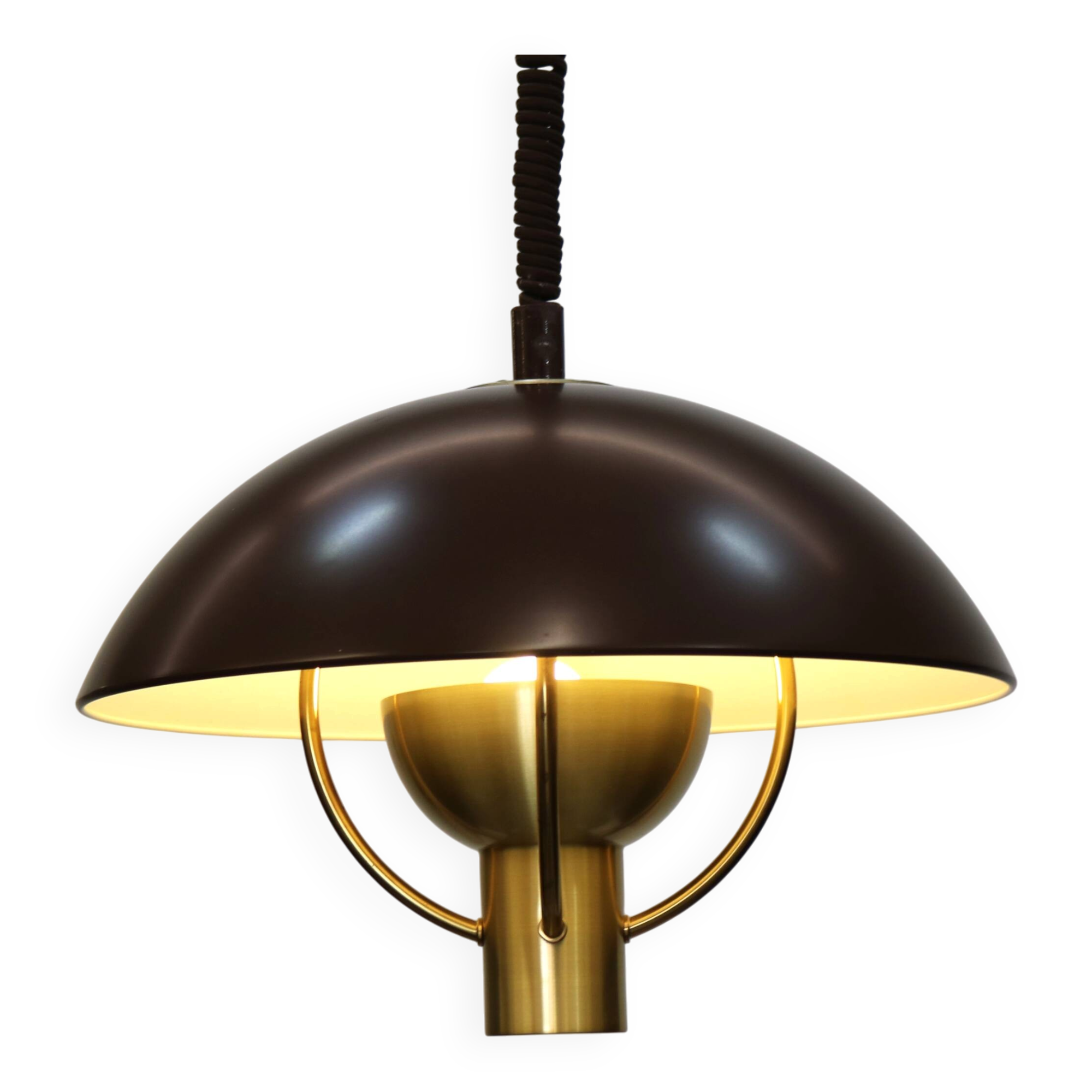 Fog and Morup Mid Century Modern Brass Pendant Lamp, Danish 1960s Brown XL