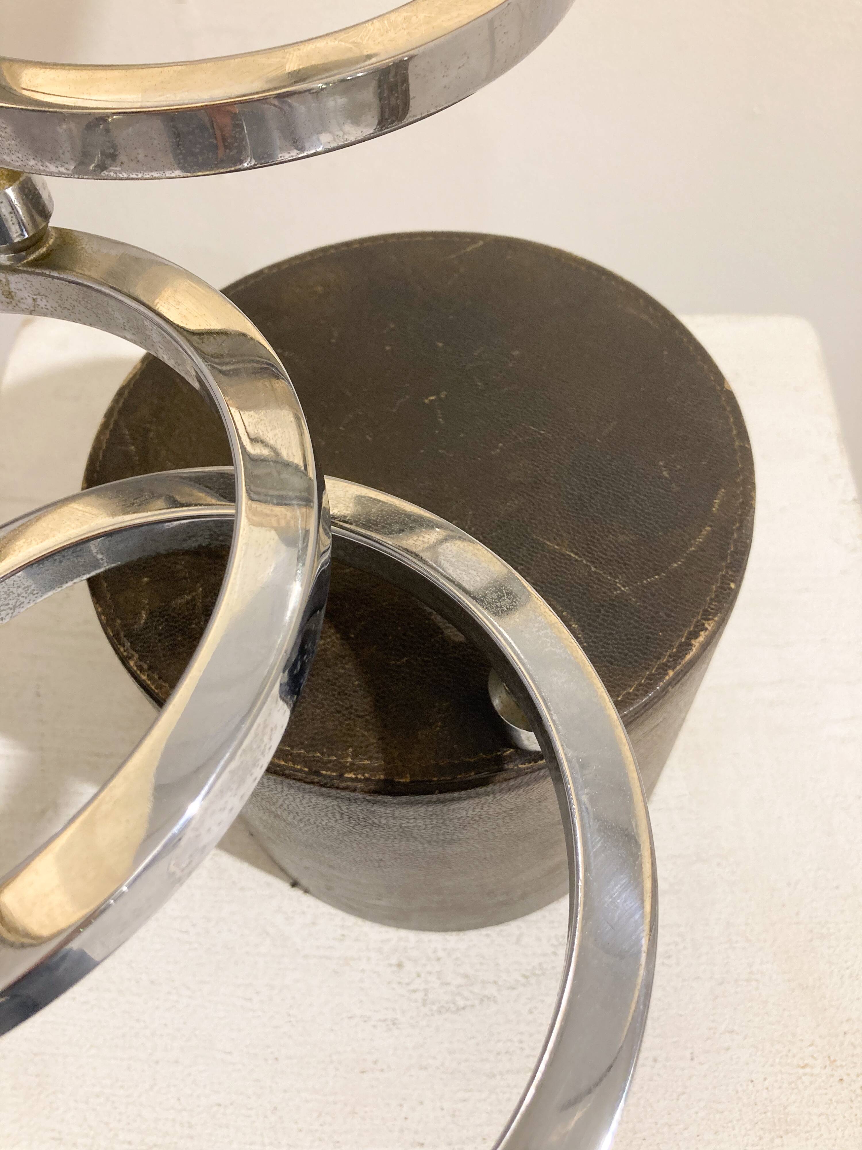 Table lamp in metal and leather, mid-20th century