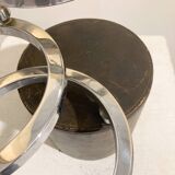 Table lamp in metal and leather, mid-20th century