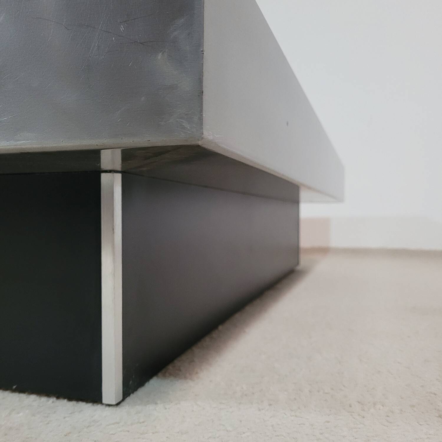 Large vintage black and stainless steel coffee table from the 1970s